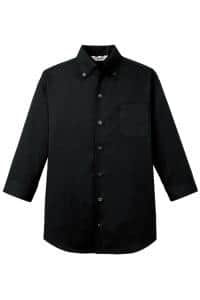 美しい襟元★七分袖ボタンダウンシャツ【Unisex】(ブラック)