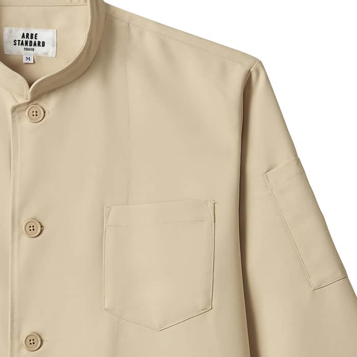 五分袖シングルコックシャツ【Unisex】5色　SS～5L　ストレッチ・制電・透け防止・防汚加工　スペック