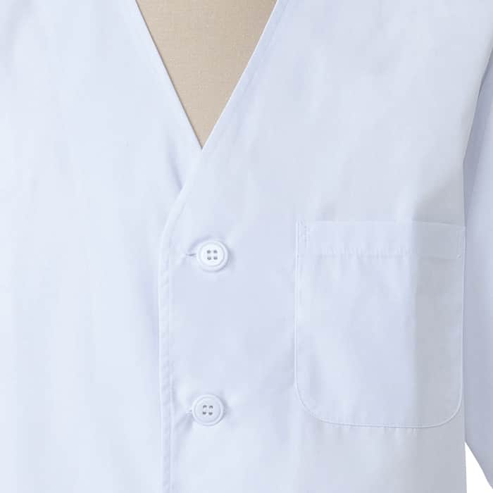 【男性用】衿無し・七分袖　調理白衣　綿ポリ(ポプリン)　S～5L　スペック
