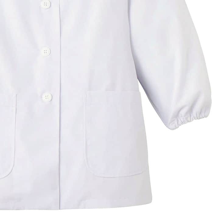【【女性用】衿無し・長袖　調理白衣3色　綿ポリ(ポプリン)　S～5L　スペック