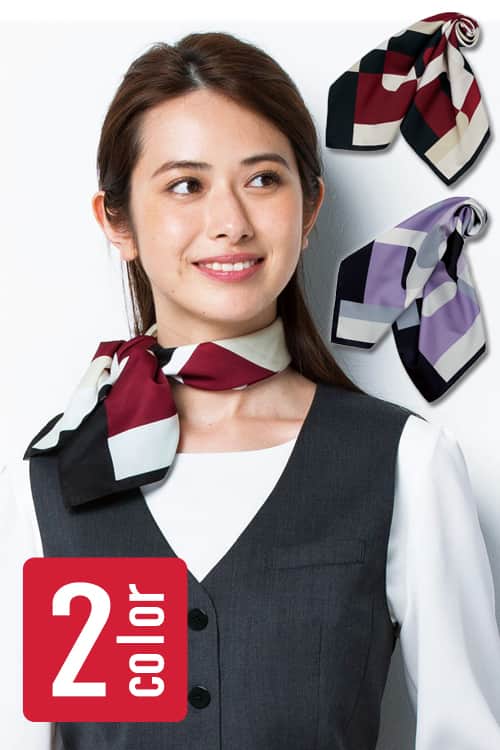FA9460【受付案内・コンシェルジュ制服】幾何学柄の上品サテンスカーフ