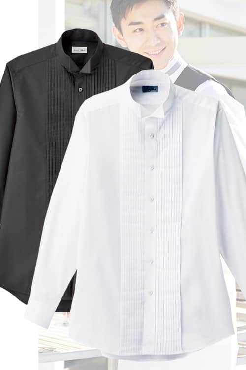 フォーマルピンタック・ウイングカラーシャツ(長袖)メンズ(男)2色