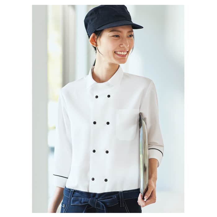 衿付きコックシャツ5色【兼用】ポリ100%軽量・涼感・シワになりにくい　スペック