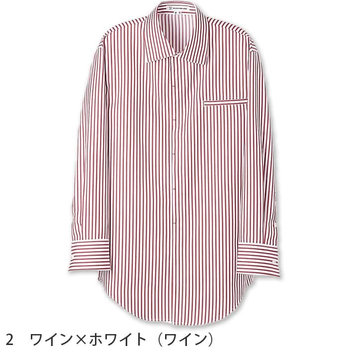 飲食店販売店制服　シャツ【男性用】3色　2つボタンの爽やかなストライプシャツ　先染めストライプ　色