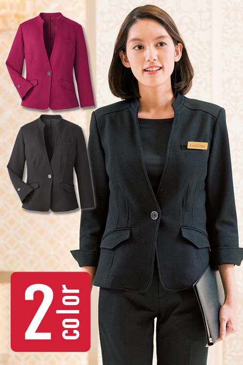 【受付ホテルフロント制服】スッキリ襟元ジャケット 上質ストレッチニット