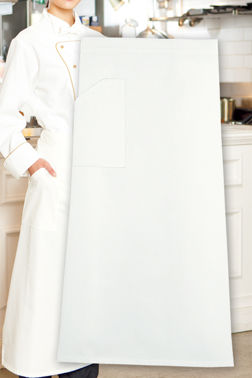 【販売終了25】ロングエプロン(白)　丈80cm以上の長いタイプ　綿ポリ混合