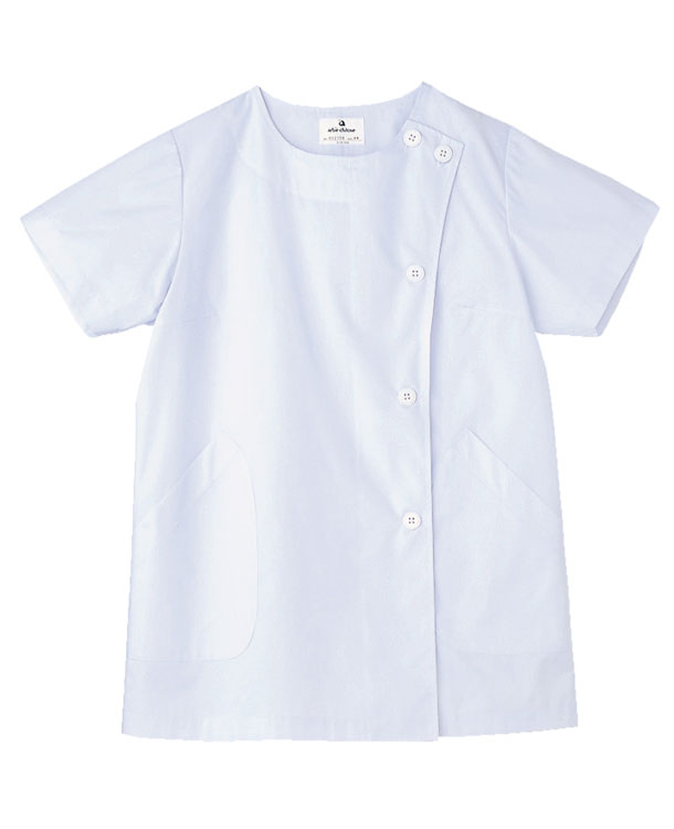 【販売終了24】定番!女性用調理衣　衿なし丸首・半袖(白)