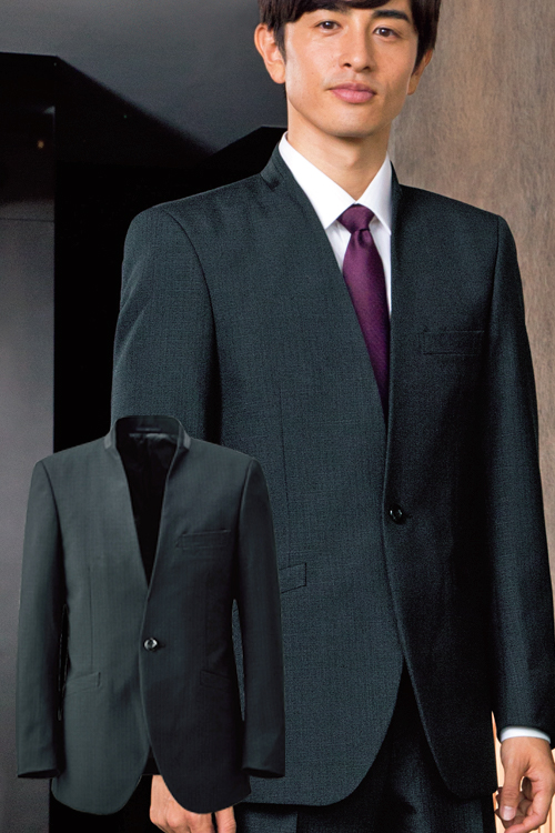 ホテル・高級販売店制服　ノーカラーメンズジャケット<ブラック>(男性)シャープな襟元　