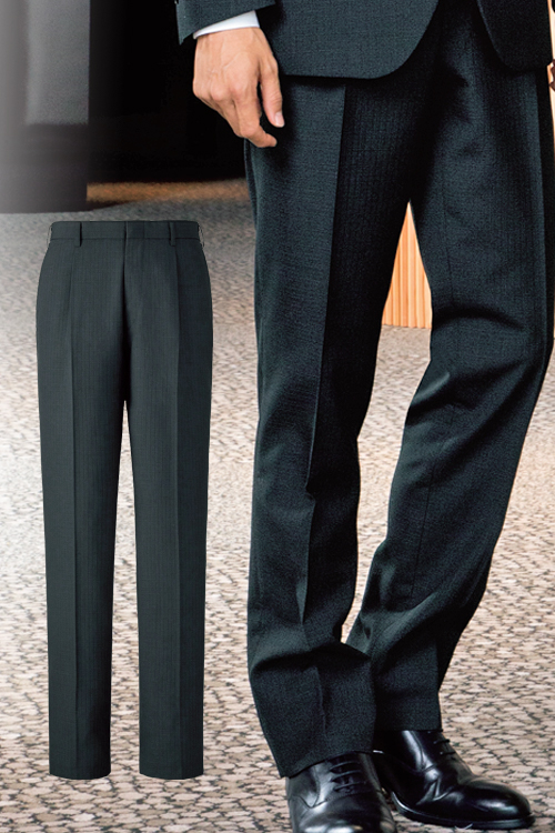 ホテル・高級販売店制服　メンズスラックス<ブラック>(男性)高級なツイード生地　ワンタック