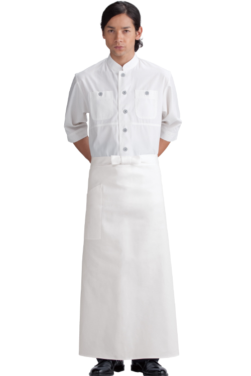 【飲食店・厨房制服ユニフォーム】綿100%　前スリットなしソムリエロングエプロン前掛(白)