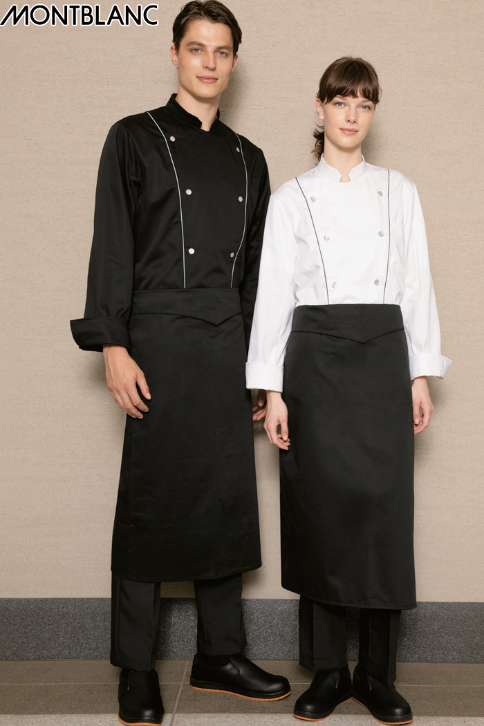 2本ラインとパール調のボタンが目を引くコックコートスタイル★