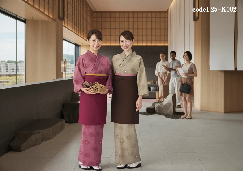 codeF25-K002 ホテルサービス店舗制服コーデ　旅館・ホテル・和食店向け｜高級感あふれるおしゃれ和装ユニフォームコーデ