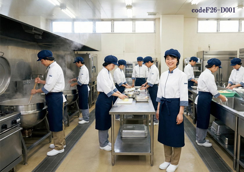 codeF26-D001 飲食店食品製造販売店制服コーデ　給食センター・食品加工現場に最適な高機能ユニフォーム｜HACCP対応で清潔感とモチベーションを高める制服コーディネート
