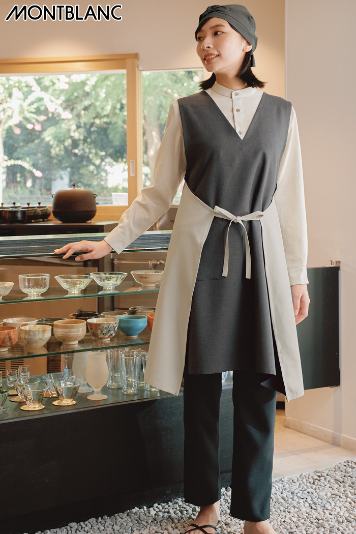 【飲食店ユニフォームはコーデから選ぶ】ジャパニーズJapanese～和スタイル　ワンピース風エプロンコーディネート