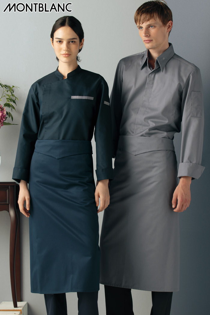 【飲食店ユニフォームはコーデから選ぶ】ネイビー・グレーのコックコートコーディネート