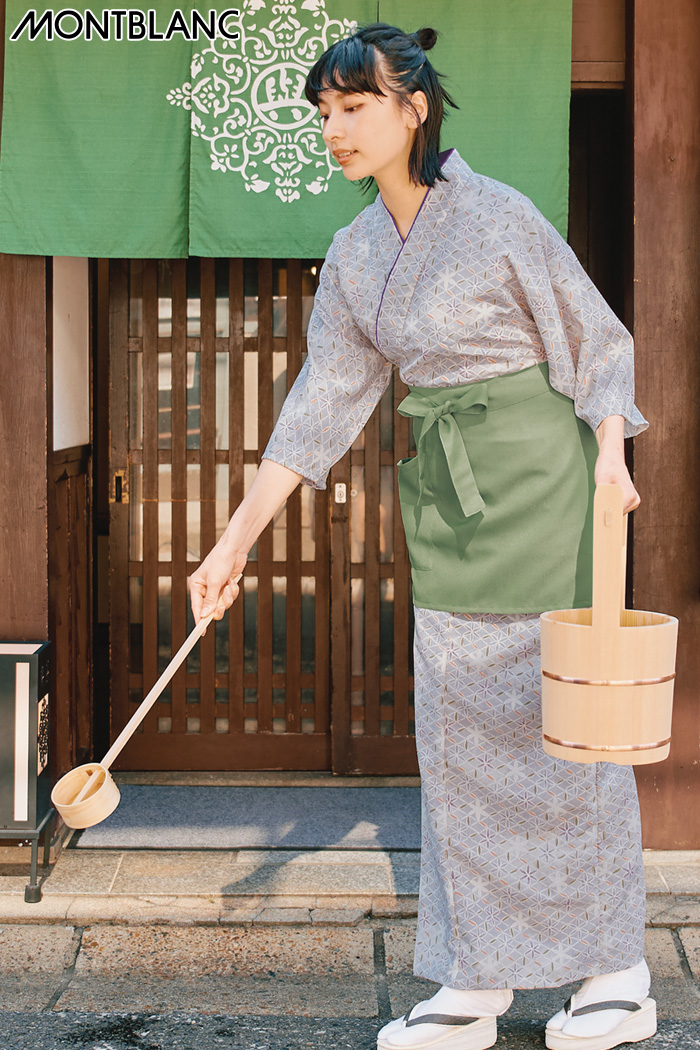 【飲食店ユニフォームはコーデから選ぶ】和装　吉祥七宝グレーの着物風コーディネート