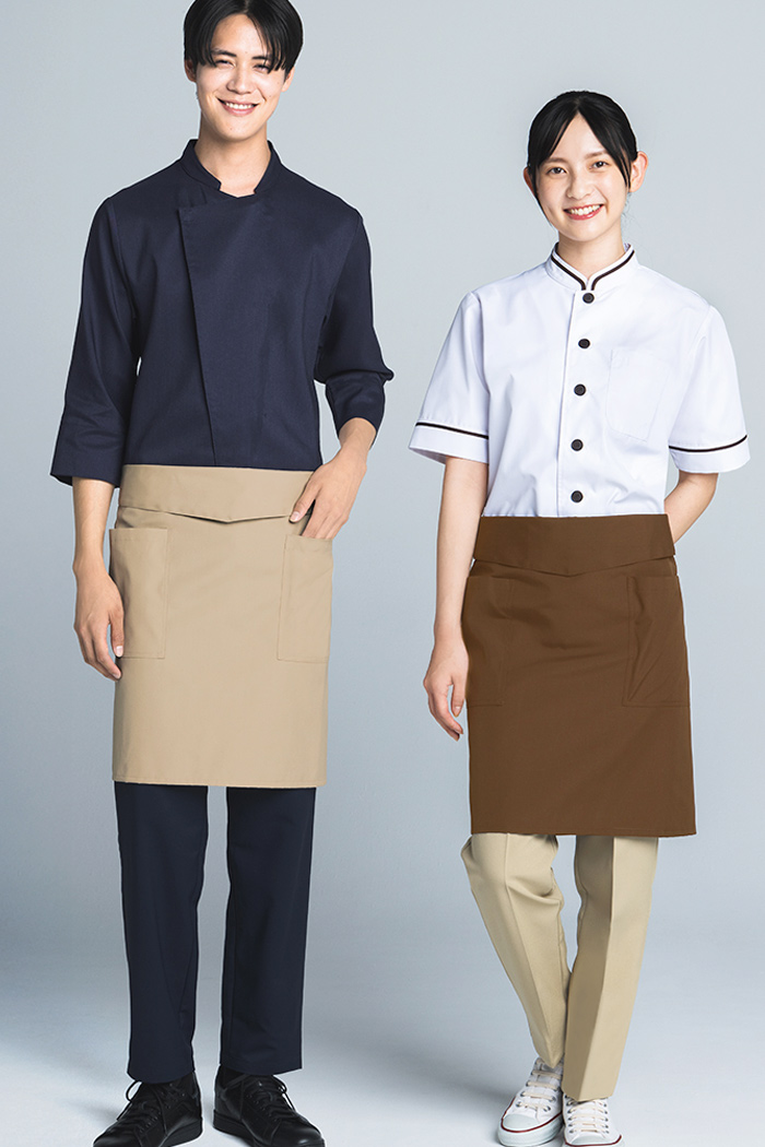 腰紐隠れるエプロンコーディネート