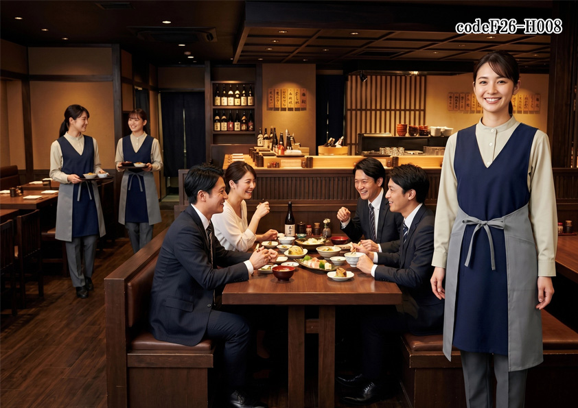 飲食店販売店制服コーデ　創作和食居酒屋の制服コーディネート｜個性的でおしゃれな隠れ家空間を演出【codeF26-H008】