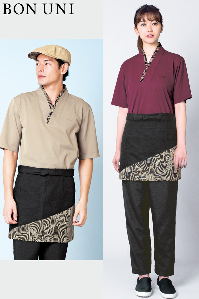 和食店×動きやすい×和風カットソーに和柄エプロンでコーディネート