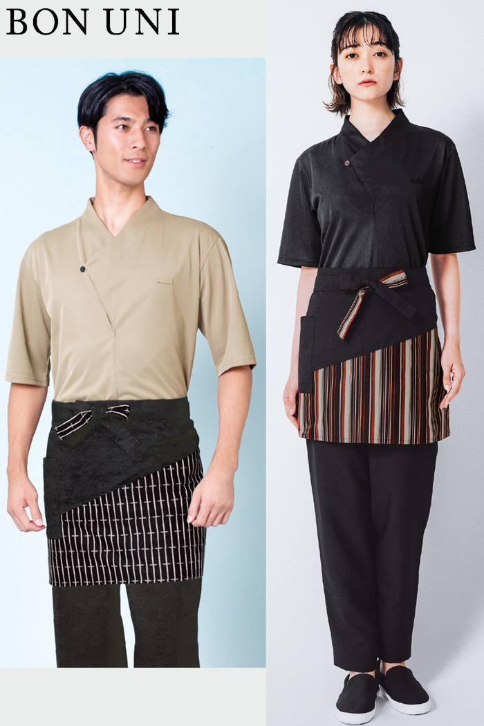 和食店×動きやすい×和風カットソーに和柄エプロンでコーディネート