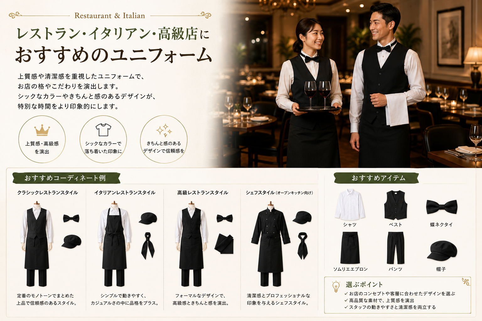 業態×雰囲気から制服を選ぶーレストランイタリアン高級店