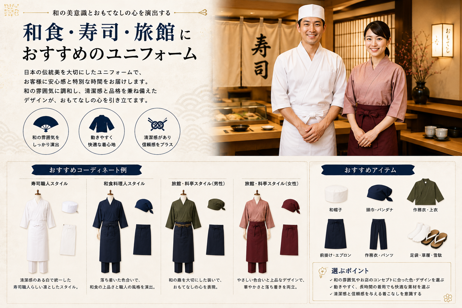 業態×雰囲気から制服を選ぶー和食寿司旅館