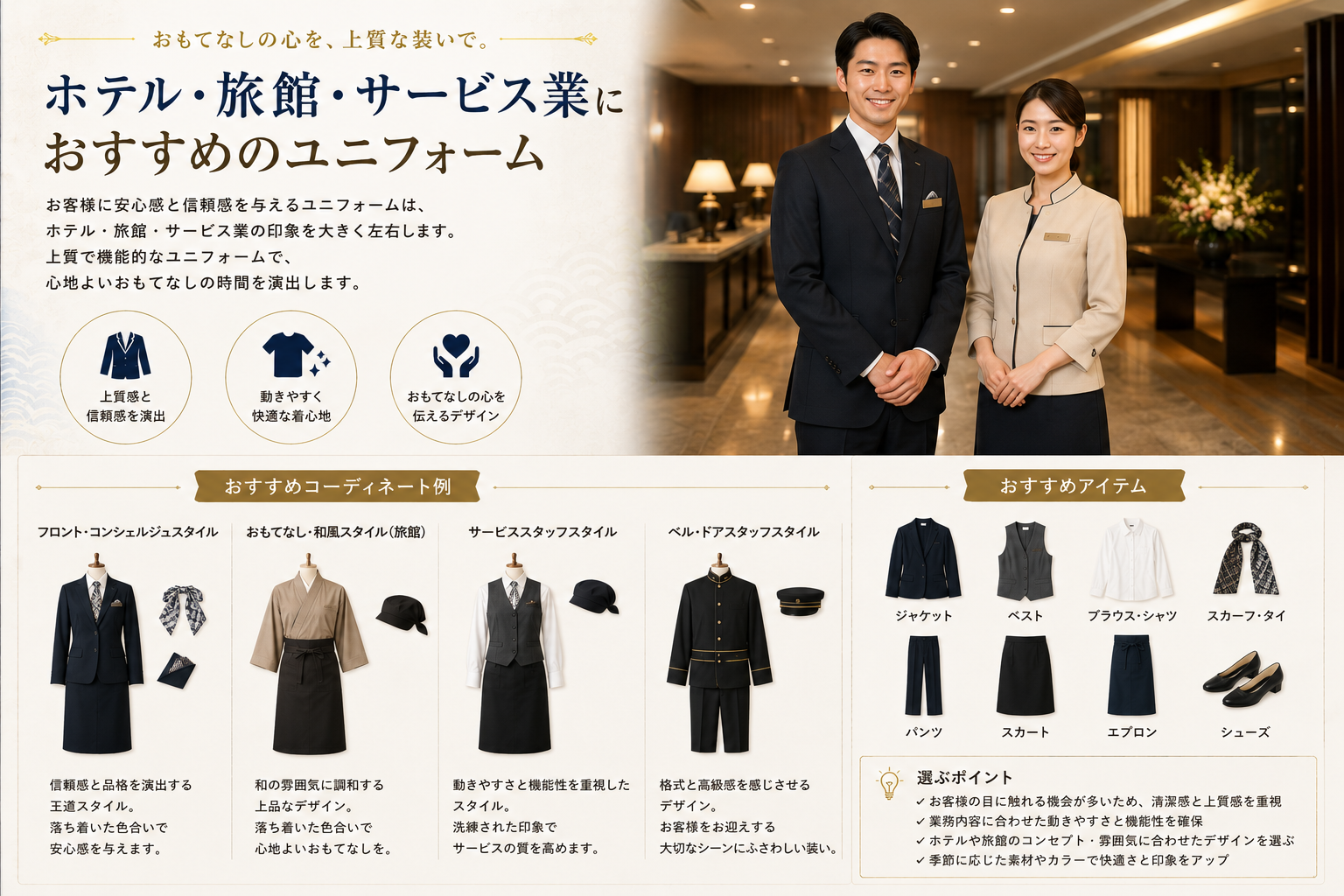 業態×雰囲気から制服を選ぶーホテル旅館サービス業