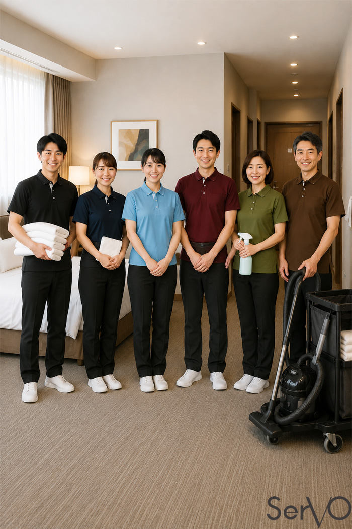 ホテル清掃スタッフ制服｜動きやすい6色ポロシャツ×ストレッチパンツの清掃ユニフォーム｜飲食店制服ユニフォームはコーディネートから選ぶ【s00147】