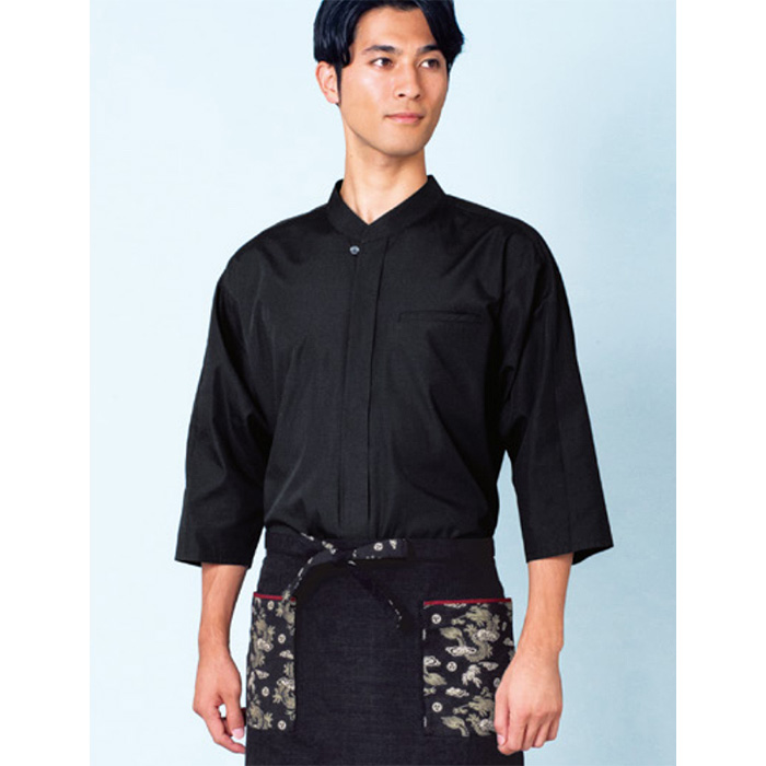 エスニックシャツ　 和シャツ　和飲食店制服　ウェザー　赤　ベージュ　黒　紺　兼用 　model
