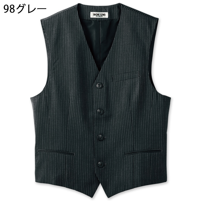 【飲食店販売店制服】襟なしチャコールグレーベスト【男性用】重厚感のあるシャドーストライプ柄 色