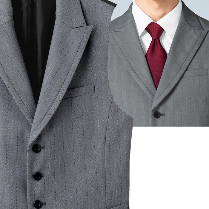 【飲食店販売店制服】襟付き ヘリンボーン グレーベスト(後ろブラック)【男性用】上品でクラシックな印象 スペック