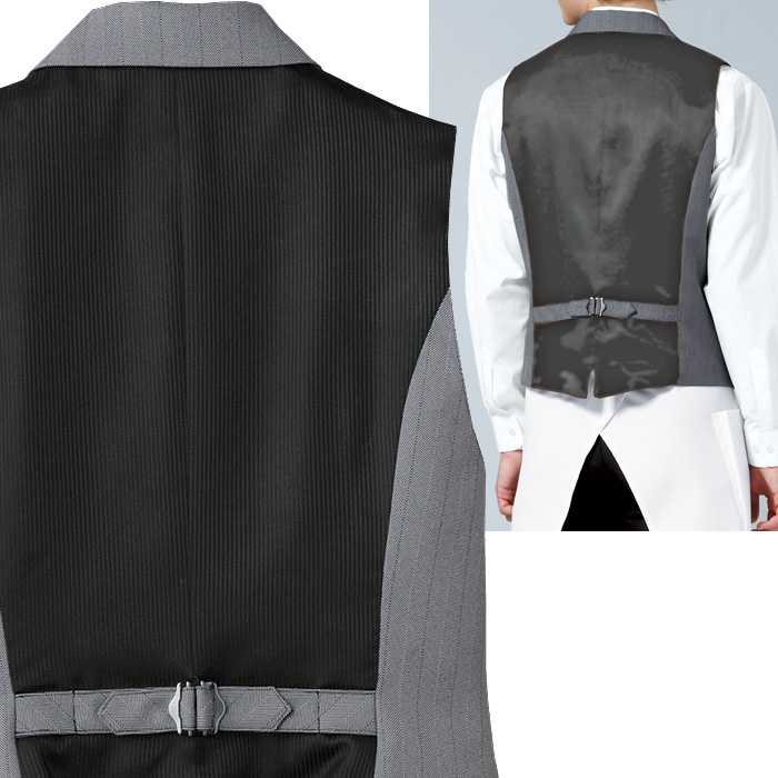 【飲食店販売店制服】襟付き ヘリンボーン グレーベスト(後ろブラック)【男性用】上品でクラシックな印象 スペック