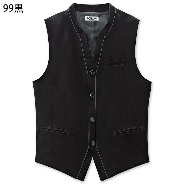 【飲食店販売店制服】襟付きブラックベスト【男性用】中空糸ストライプウール　色