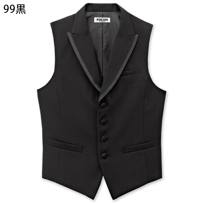 【飲食店販売店制服】襟付きブラックベスト【男性用】中空糸ストライプウール　色