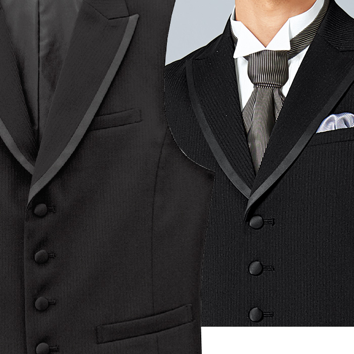 【飲食店販売店制服】襟付きブラックベスト【男性用】中空糸ストライプウール　スペック