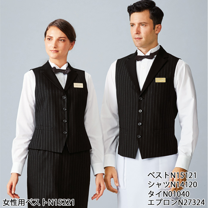 【飲食店販売店制服】襟付きストライプブラックベスト【男性用】光沢感を抑えた深みある黒　スペック