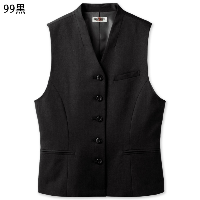 【飲食店販売店制服】襟なしミニヘリンボーンベスト3色【女性用】見る角度で表情変わる上品な仕上がり　色