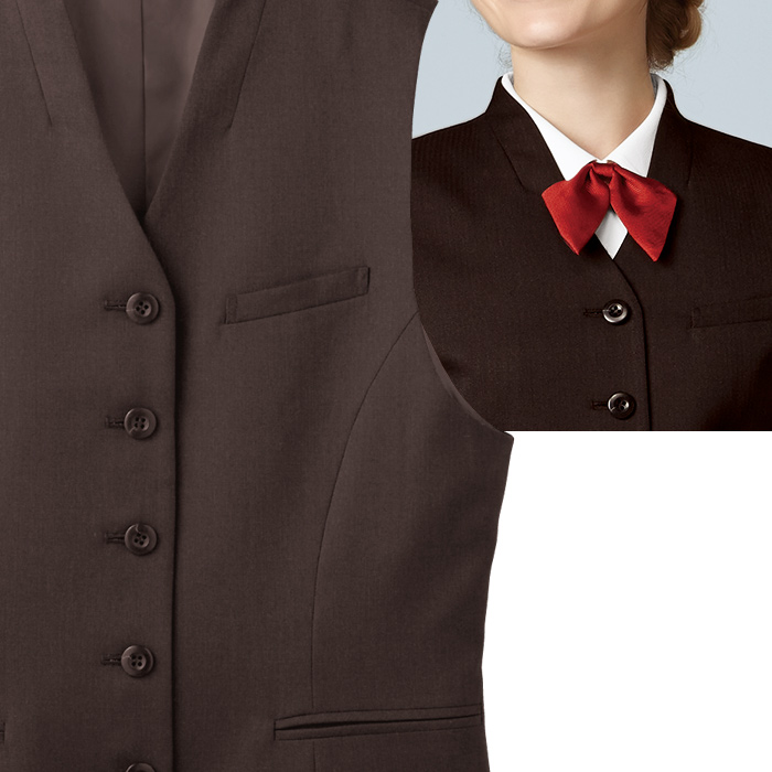 【飲食店販売店制服】襟なしミニヘリンボーンベスト3色【女性用】見る角度で表情変わる上品な仕上がり　スペック