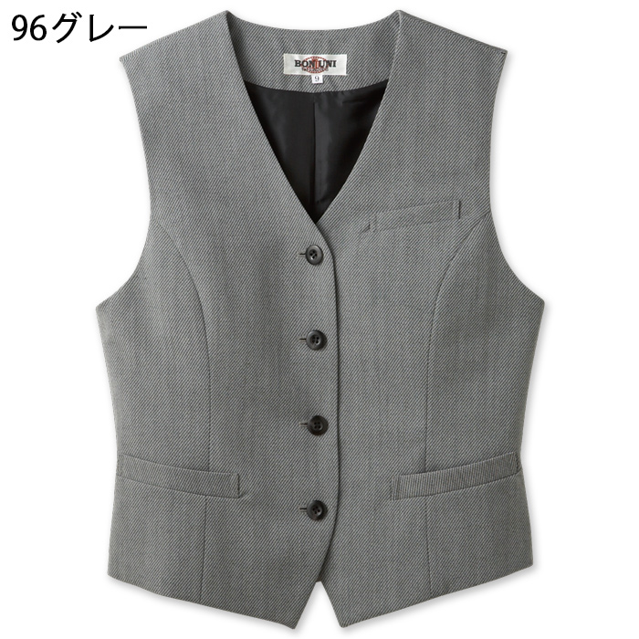 【飲食店販売店制服】襟なし カルゼ グレーベスト【女性用】凹凸ある白黒シャンブレー 色