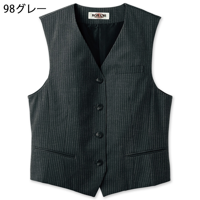 【飲食店販売店制服】襟なしチャコールグレーベスト【女性用】重厚感のあるシャドーストライプ柄 色