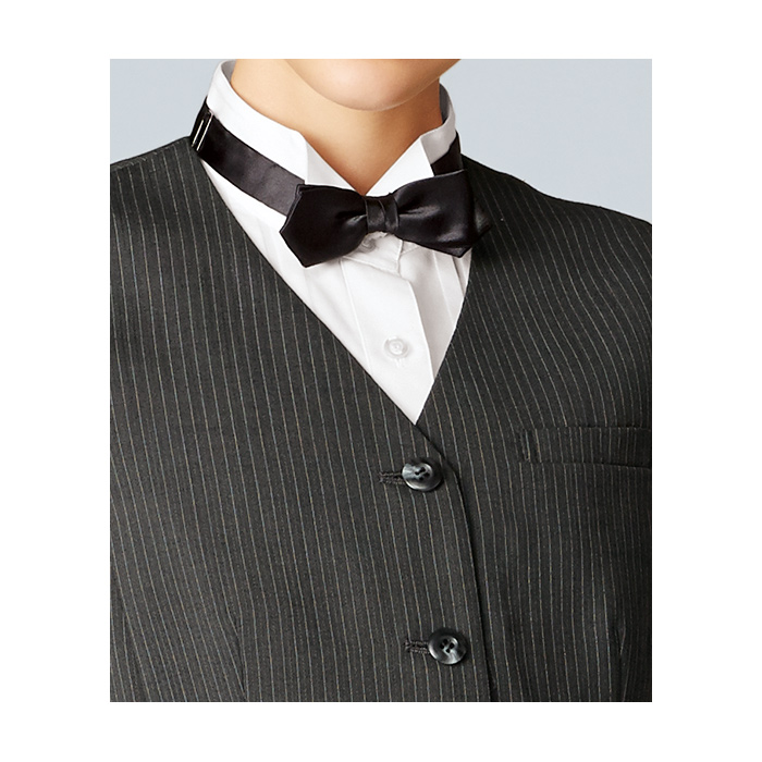 【飲食店販売店制服】襟なしチャコールグレーベスト【女性用】重厚感のあるシャドーストライプ柄 スペック