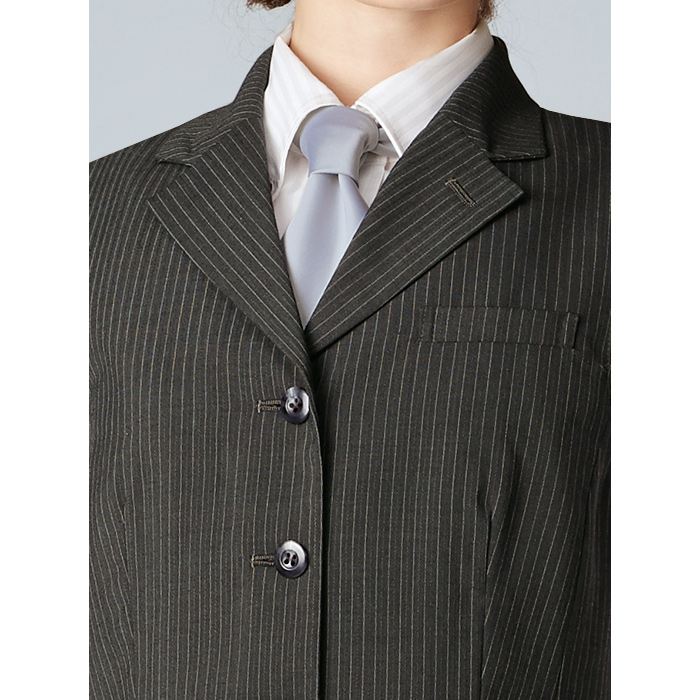 【飲食店販売店制服】襟付きチャコールグレーベスト【女性用】重厚感のあるシャドーストライプ柄 スペック
