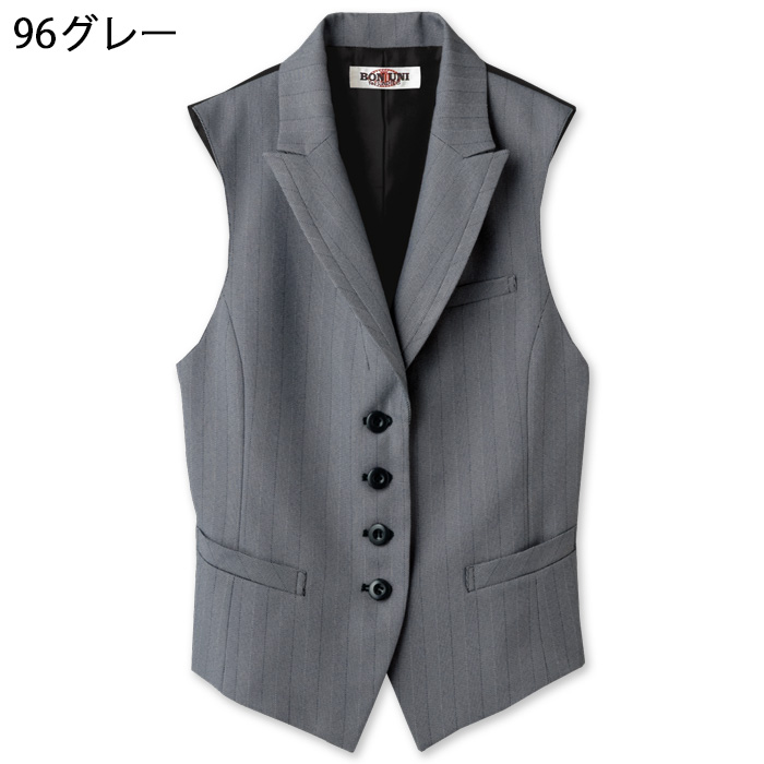 【飲食店販売店制服】襟付き ヘリンボーン グレーベスト(後ろブラック)【女性用】上品でクラシックな印象　色