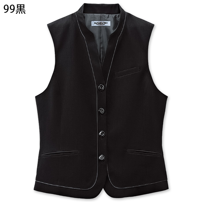 【飲食店販売店制服】襟付きブラックベスト【女性用】中空糸ストライプウール　色
