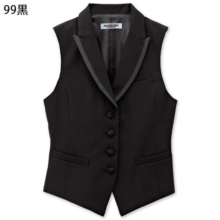 【飲食店販売店制服】襟付きブラックベスト【女性用】中空糸ストライプウール　色