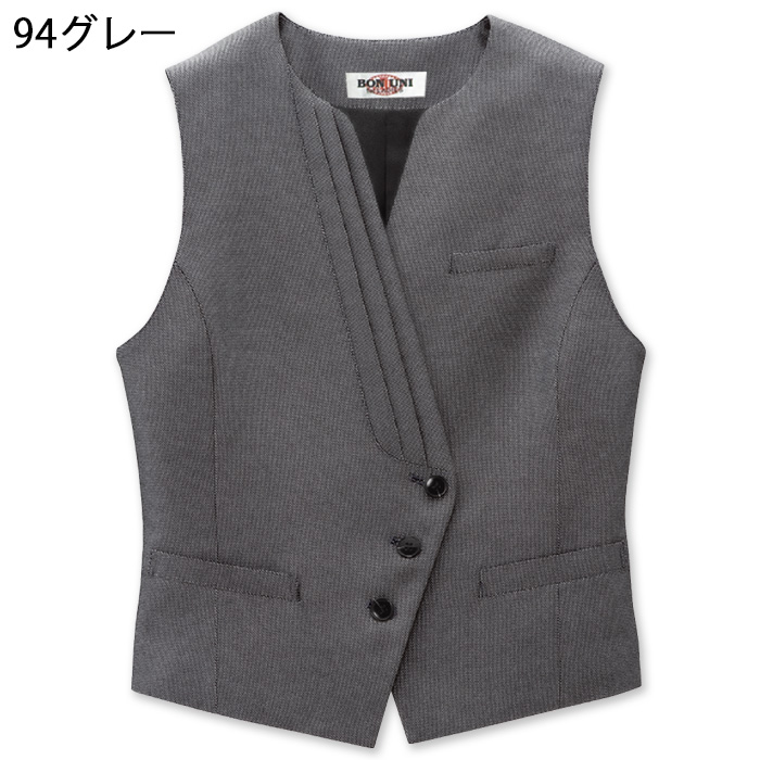 【飲食店販売店制服】襟なし グレーベスト【女性用】つややかな光沢が魅力 色