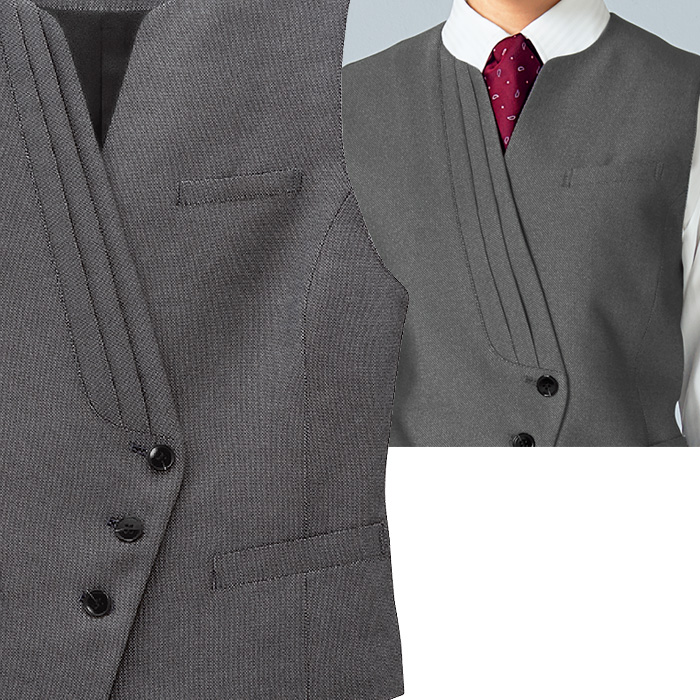 【飲食店販売店制服】襟なし グレーベスト【女性用】つややかな光沢が魅力 スペック