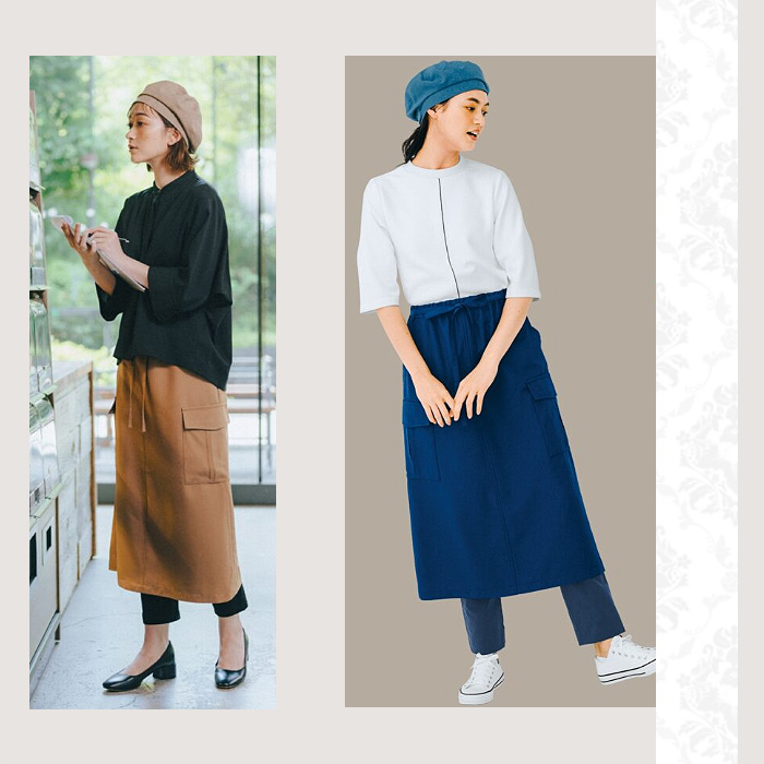 エプロンスカート[2色]女性用　スカート感覚で着用できる　モデル