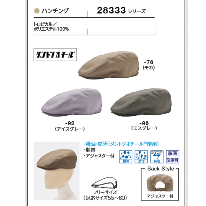 【飲食店販売店制服】汚れ・油がダントツな速さで落ちる ハンチング【兼用】 サイズ