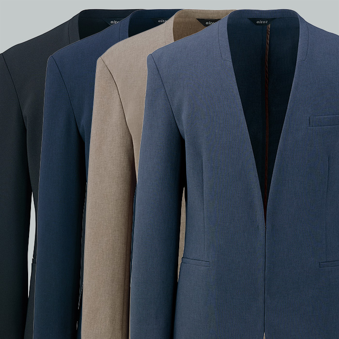 【飲食店販売店制服】メンズノーカラージャケット【男性用S~5L】軽量・タテにもヨコにも伸びるストレッチ　スペック